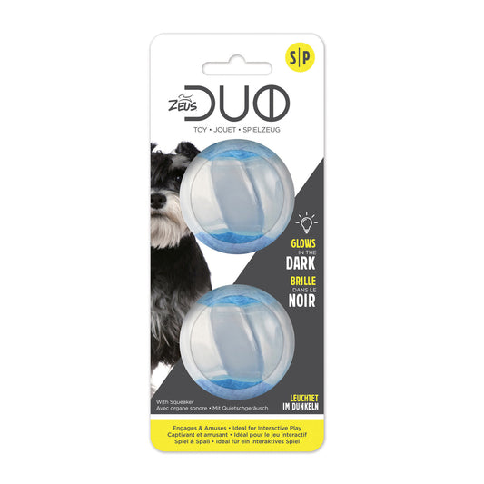 ZEUS Duo Balls with Glow in The Dark & Squeaker, Interactive Dog Toys,Small