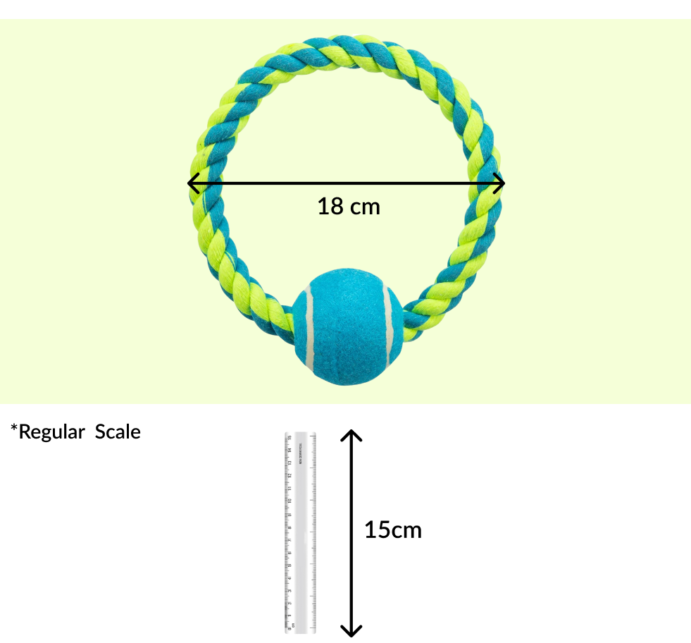 Trixie Pet Playing Ring Rope Toy with Tennis Ball for Dogs, Cotton/Polyester Material, Dog Chew Toy, Dental Hygiene
