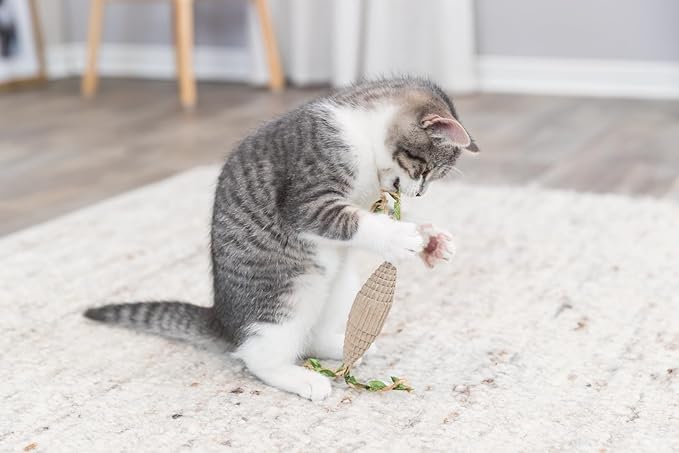 TRIXIE Rugby Ball Cardboard/Hemp Toy with Bell for Cat’s, Interactive Scratching Cat Toy for Training and Playing, 24 cm
