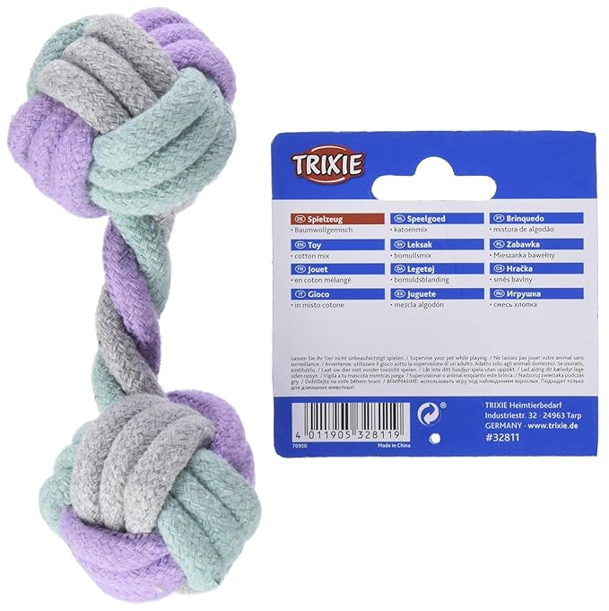 TRIXIE Dog Chew Toy, Rope Dumbbell 15cm, Junior Dogs