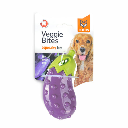 BarkButler x Fofos Vegi-Bites Eggplant Loud Squeaky Dog Toy, Purple (S) | X-Small-Small Dogs (0-10kgs) | Good for Teeth & Gums | Floats on Water | Soft Foam & TPR | Suitable for All Dog Breeds