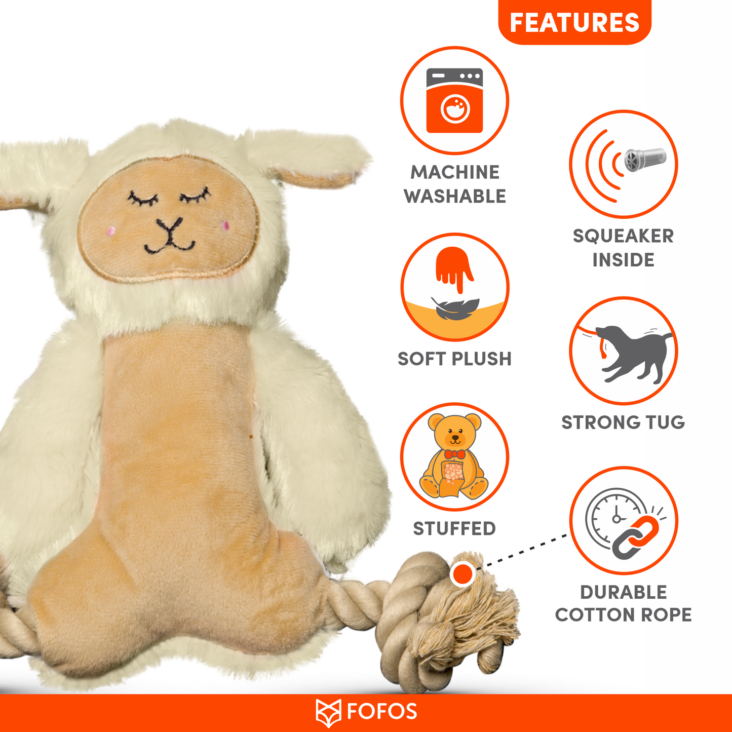 BarkButler x FOFOS Sheep Squeaky Plush Dog Toy - White, Squeaker & Crinkle Paper Inside, Soft Fabric, Machine Washable Dog Toys, Ideal Toys for Dogs of All Breeds, X-Small-Small (0-10kgs)