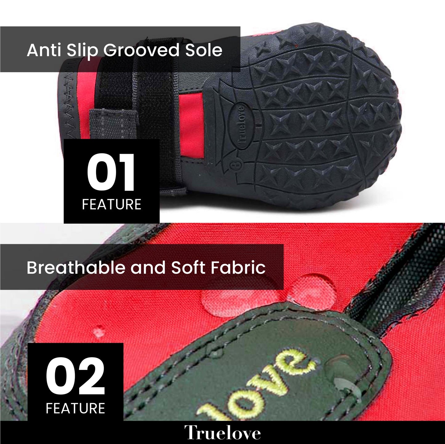 BarkButler x Truelove Dog Shoes, Red - 4 Pack, Waterproof & Windproof, Anti-Slip Pet Shoes, Reflective Stitching, Hook & Loop Fasteners, Breathable Soft-Shell Shoes for Dogs, Size #5