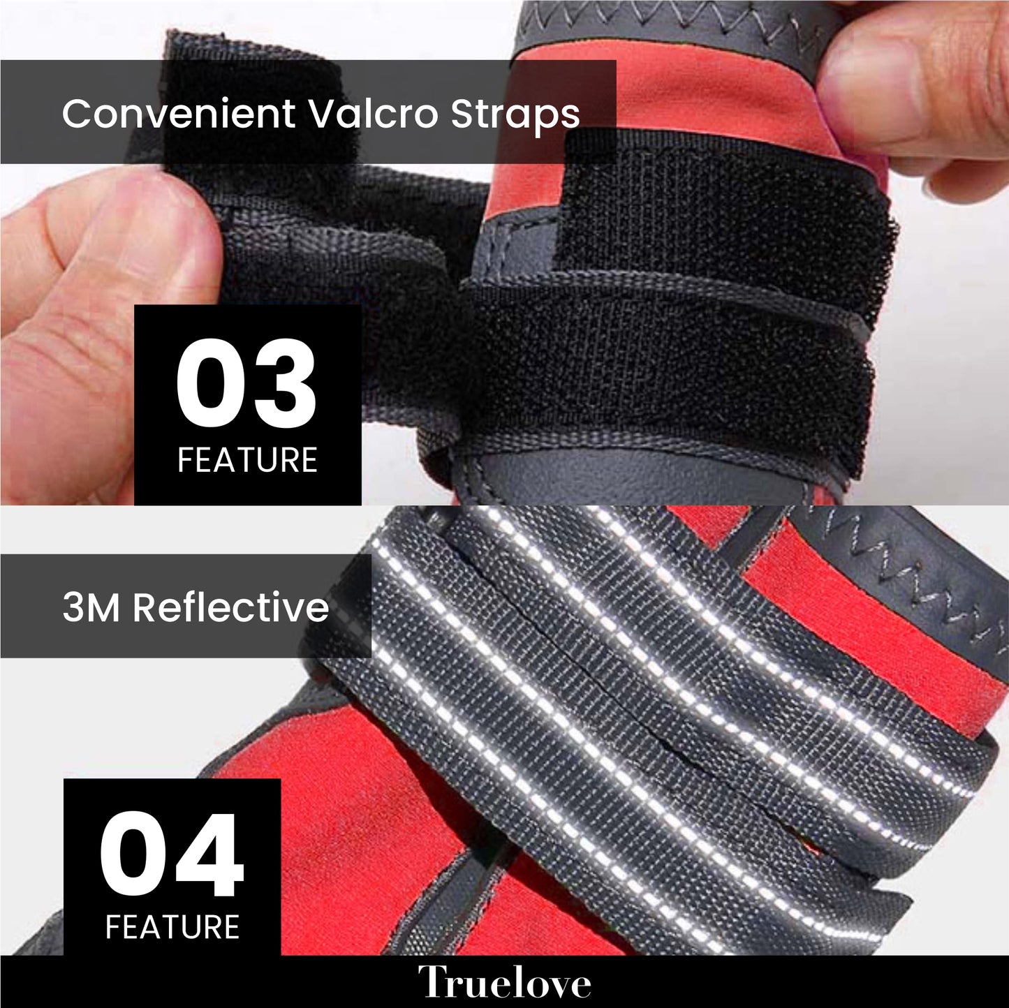 BarkButler x Truelove Dog Shoes, Red - 4 Pack, Waterproof & Windproof, Anti-Slip Pet Shoes, Reflective Stitching, Hook & Loop Fasteners, Breathable Soft-Shell Shoes for Dogs, Size #5