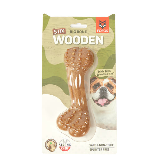 BarkButler x FOFOS Woodplay Brush Bone Durable Dog Chew Toy - Brown, Real Wood Fibre Dog Toys, Cleans Teeth, Massages Gums, Splinter-Free, Non-Toxic Wooden Dog Toy for Medium-Large Breeds (10-30kg)